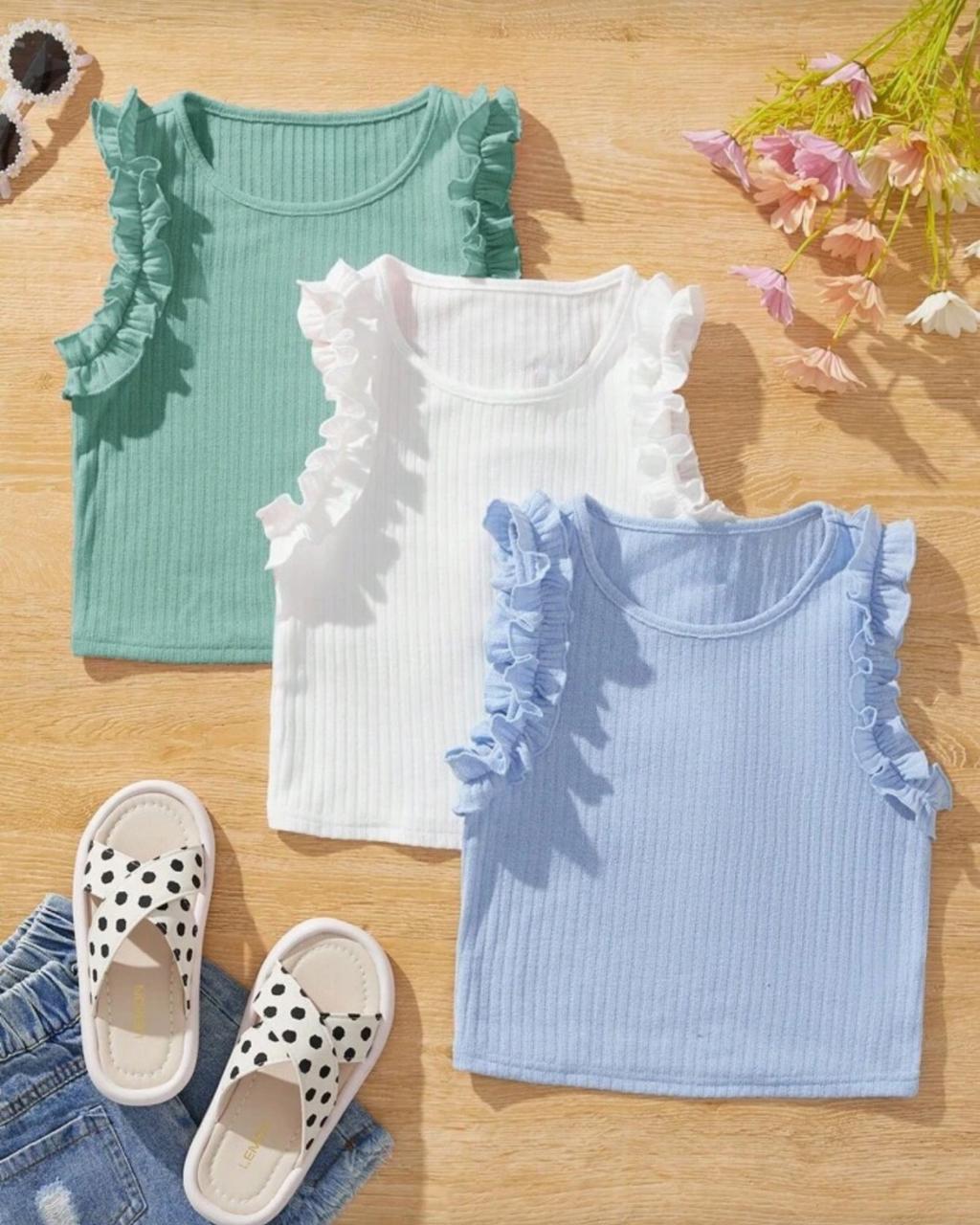 Young Girls Knit Ruffle Trim Sleeveless Casual Tops | 4Y - 7Y