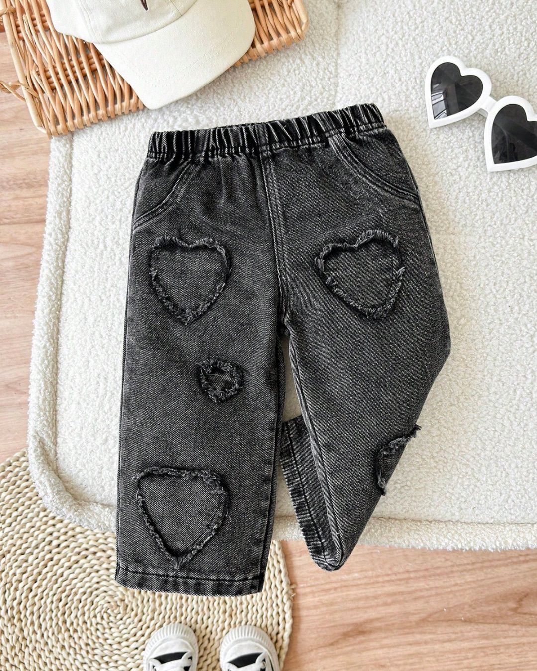 Baby Girls Black Heart Shaped Denim Pants | 6M - 3Y