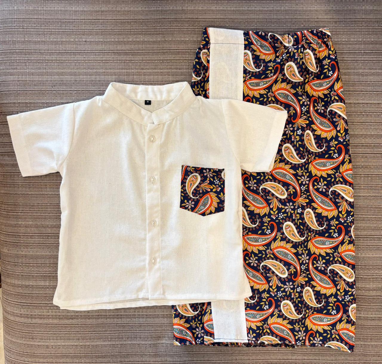 New Year Leaf Floral Blue, Yellow, and Dark Blue Shirt & Sarong Set
