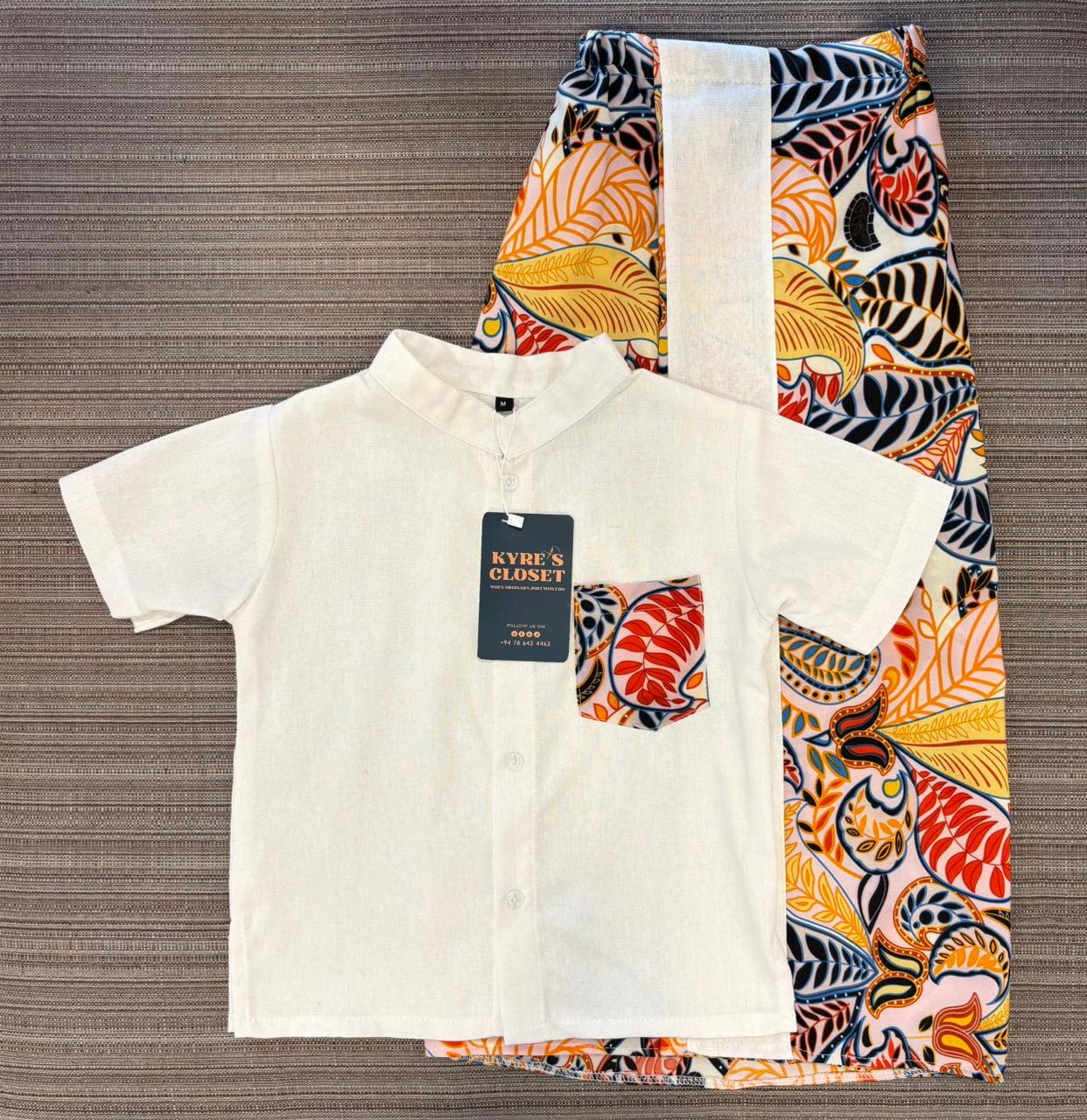 New Year Leaf Floral Blue, Yellow, and Dark Blue Shirt & Sarong Set