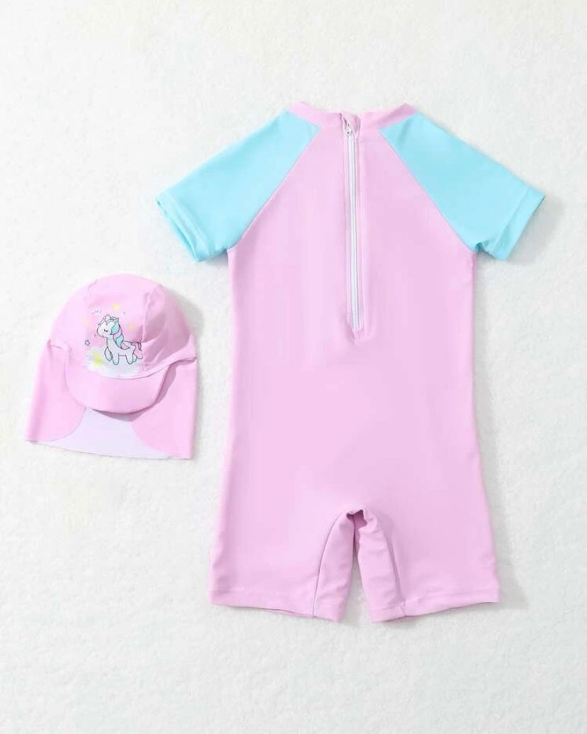 Unicorn splash pink & blue swimsuit | 9M - 3 Y