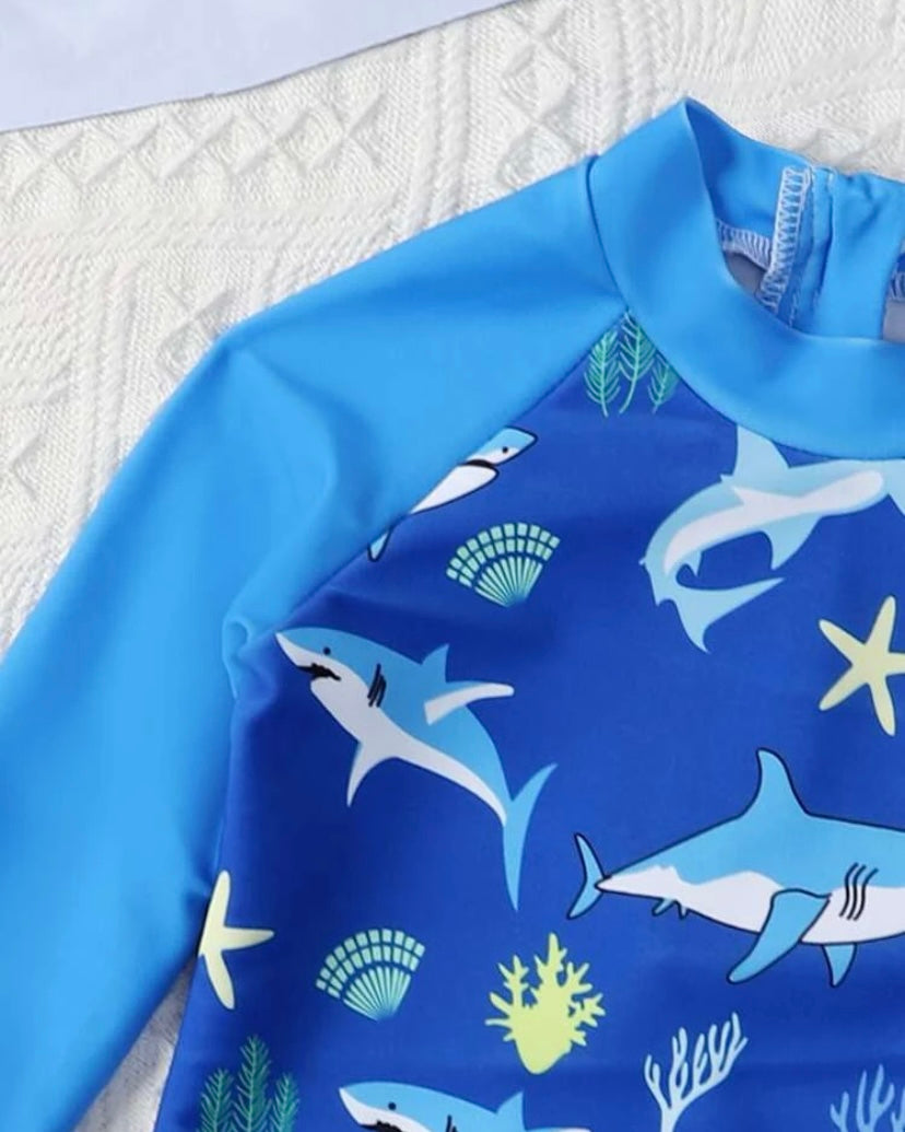 Shark splash blue ocean swimsuit (6M-2Y)