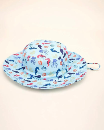 Blue printed wide brim bucket hat