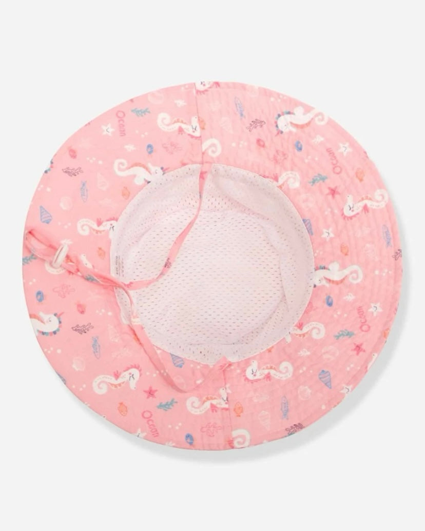 Baby pink printed wide brim bucket hat