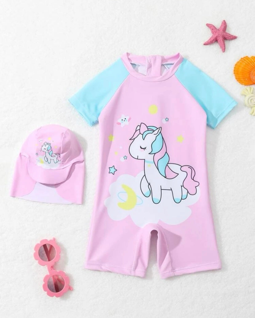 Unicorn splash pink & blue swimsuit | 9M - 3 Y