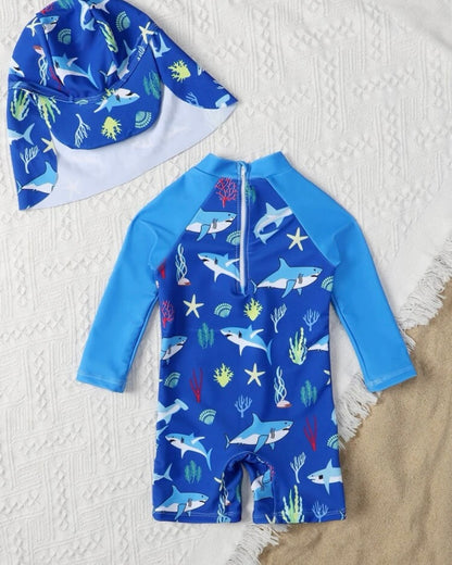 Shark splash blue ocean swimsuit (6M-2Y)