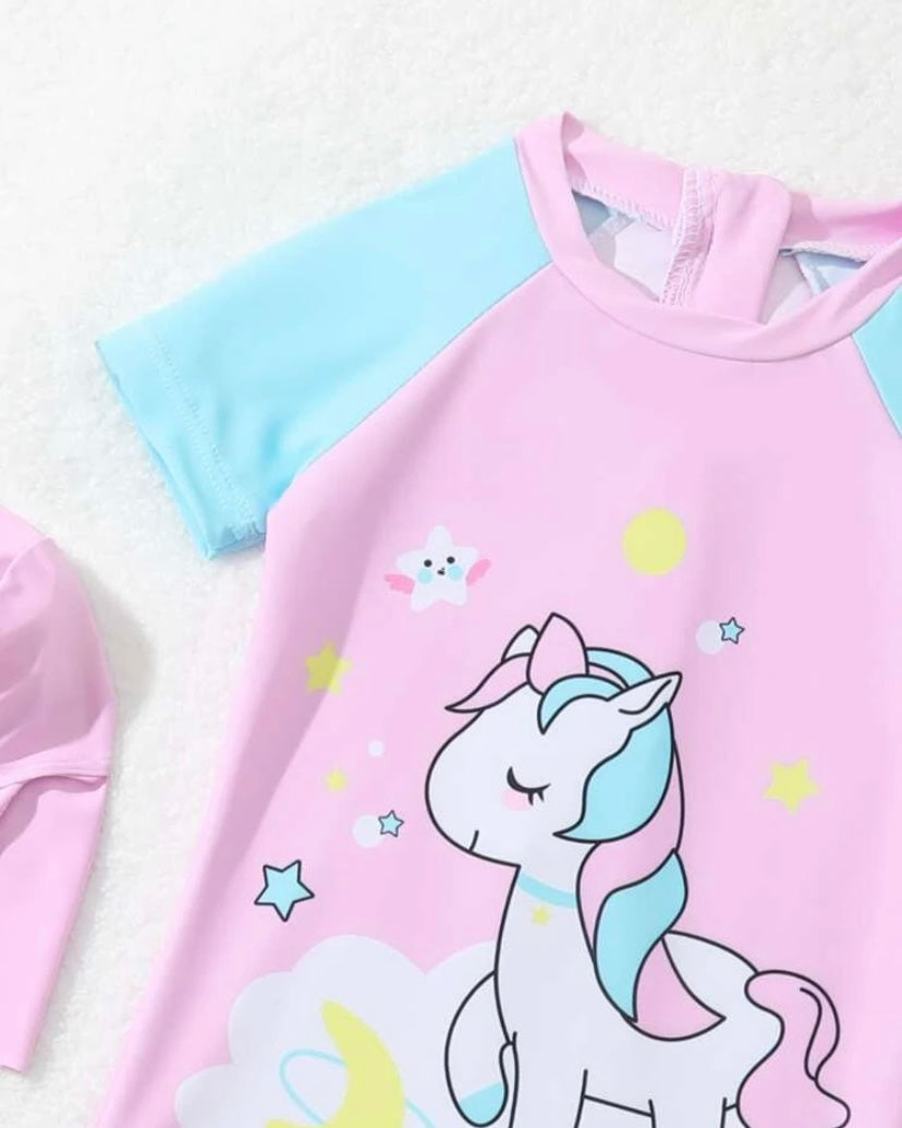 Unicorn splash pink & blue swimsuit | 9M - 3 Y