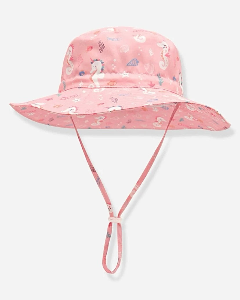 Baby pink printed wide brim bucket hat