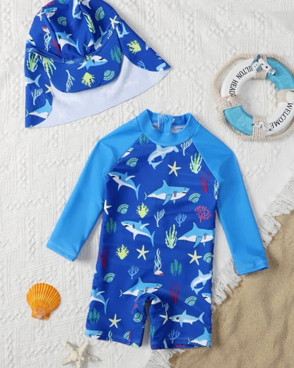 Shark splash blue ocean swimsuit (6M-2Y)