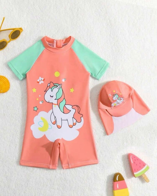Unicorn splash swimsuit with cap