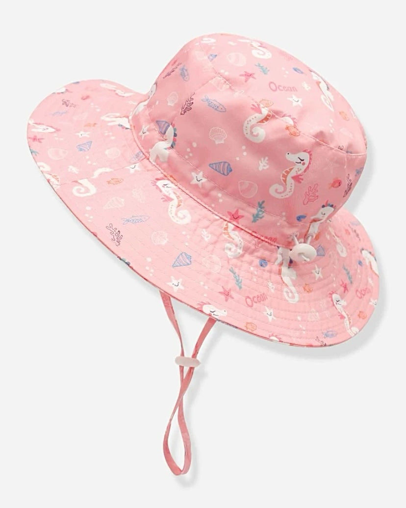 Baby pink printed wide brim bucket hat