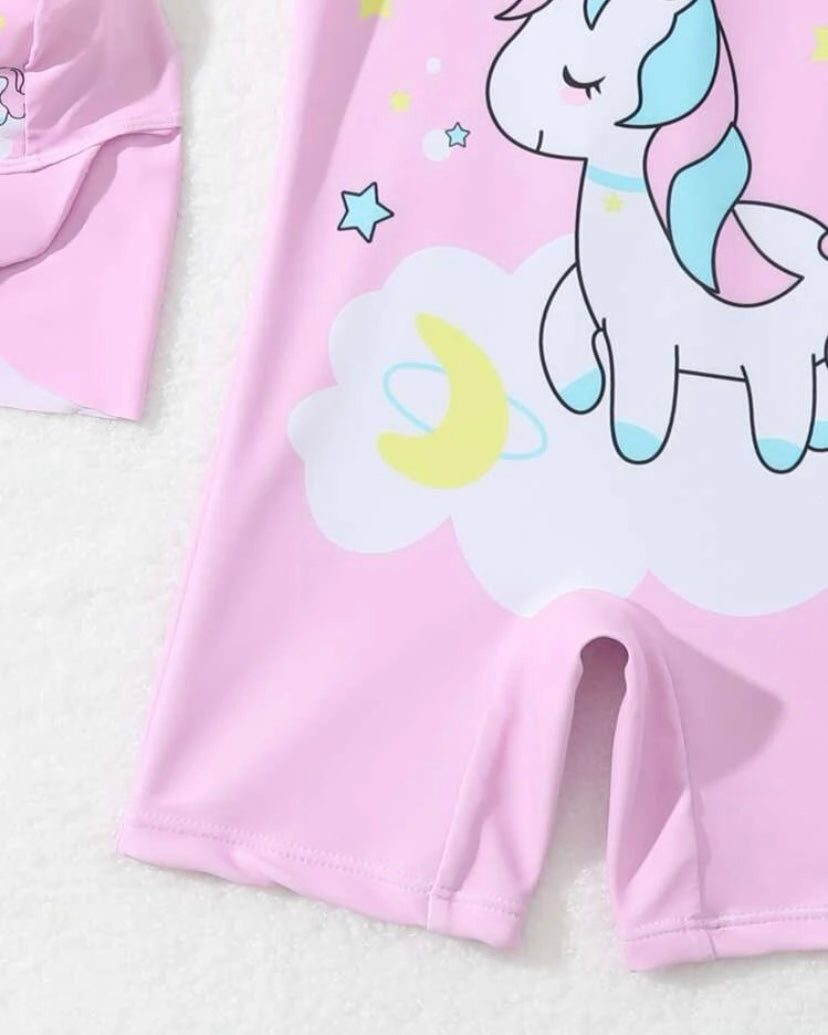 Unicorn splash pink & blue swimsuit | 9M - 3 Y