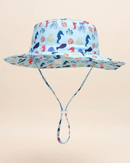 Blue printed wide brim bucket hat