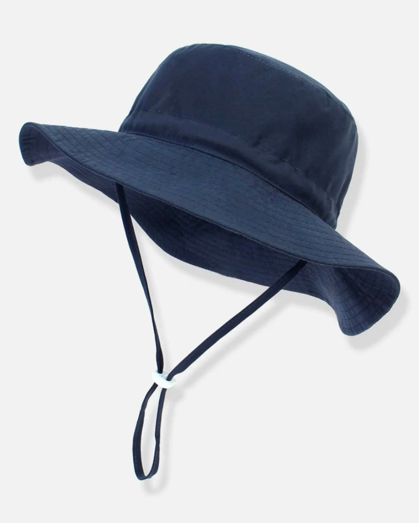 Navy blue wide brim bucket hat