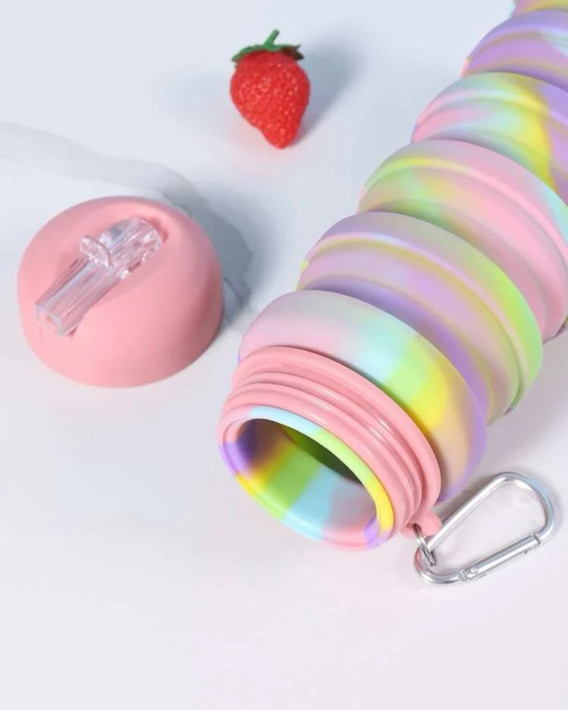 Tie dye foldable silicone water bottle