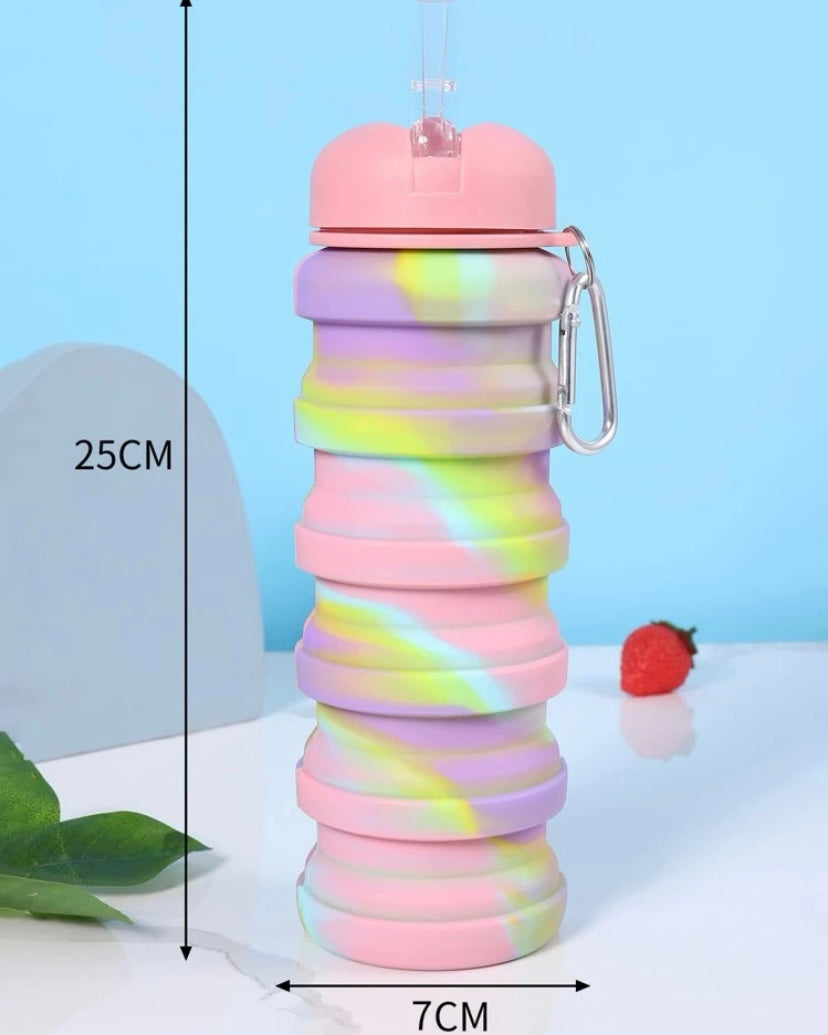 Tie dye foldable silicone water bottle