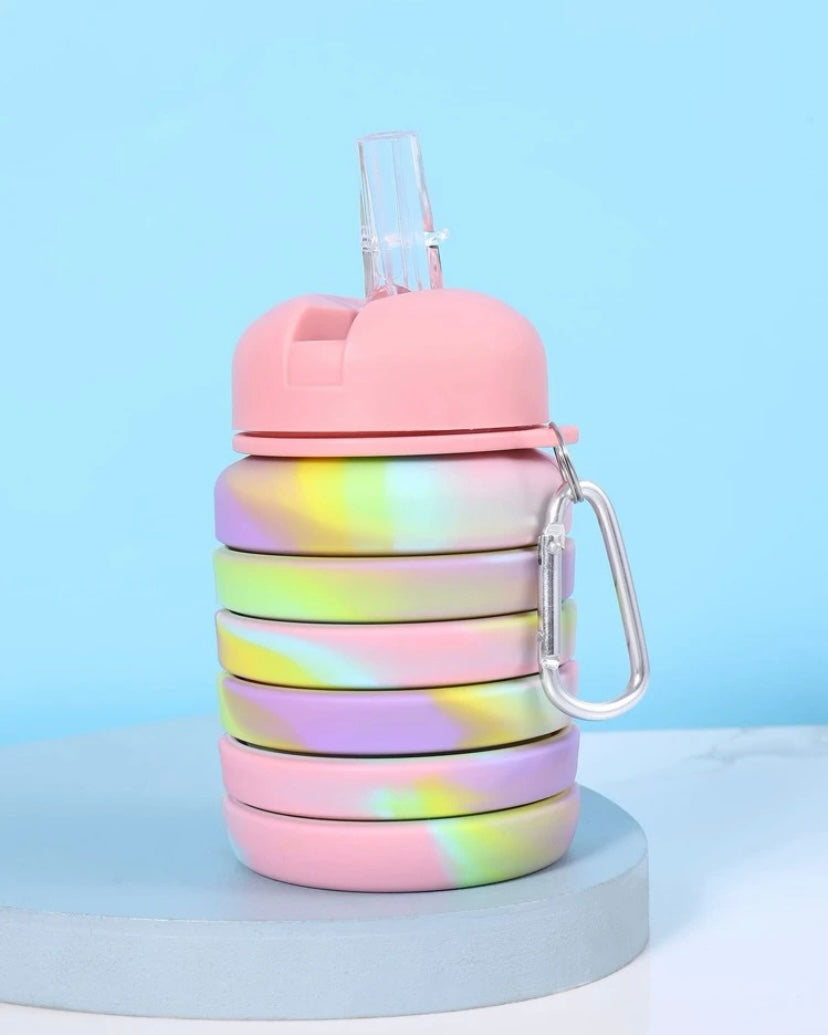 Tie dye foldable silicone water bottle